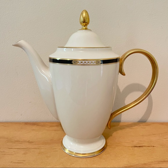 Lenox Dining Lenox Coffee Teapot Hancock White Gold Trim Vintage